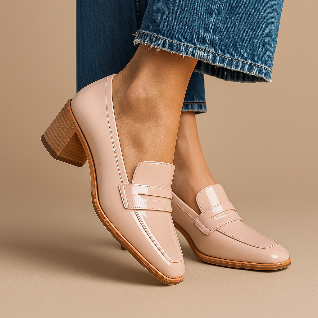 Jemma | Women's Heeled Penny Loafers - Pink - Image 1