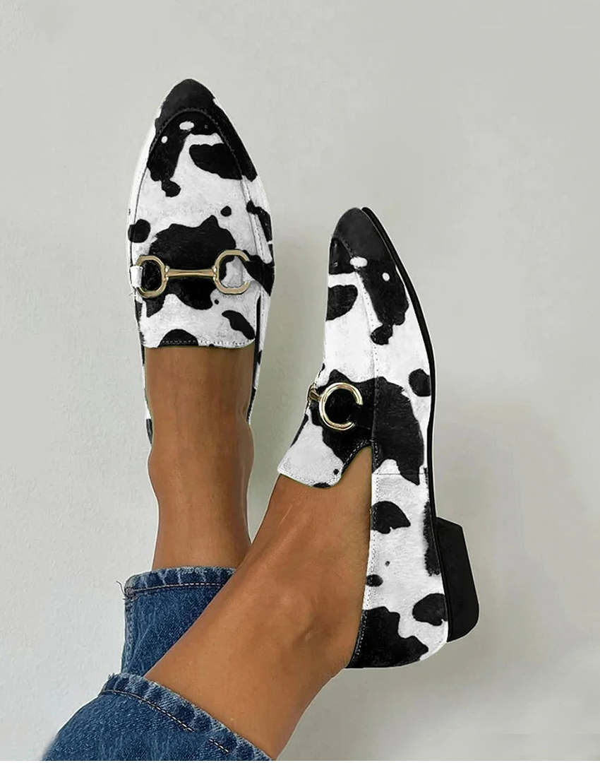 Hollie | Women's Cow Print Loafers - Black/White - Image 1
