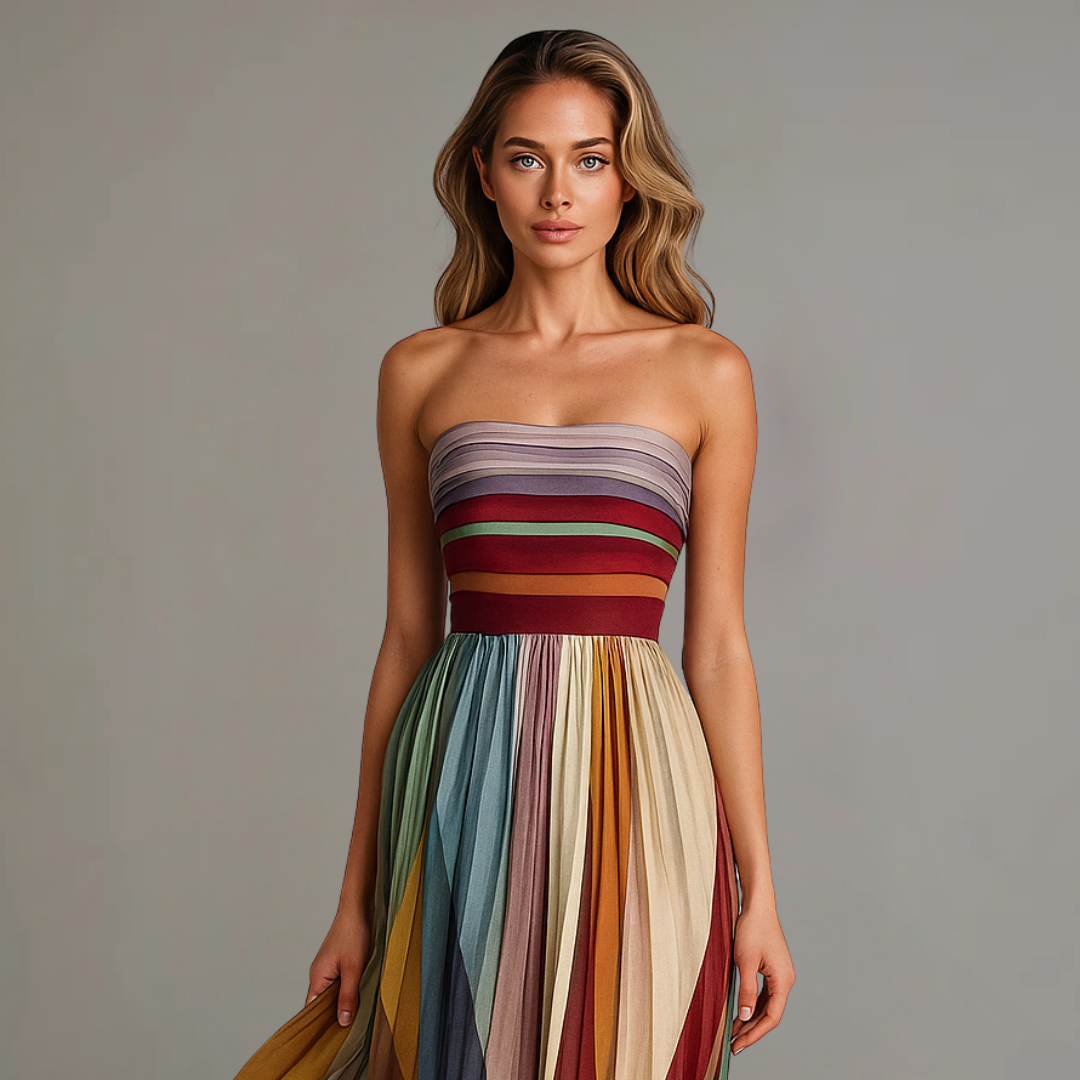 Judith | Fall Wedding Guest Pleated Maxi Dress Strapless