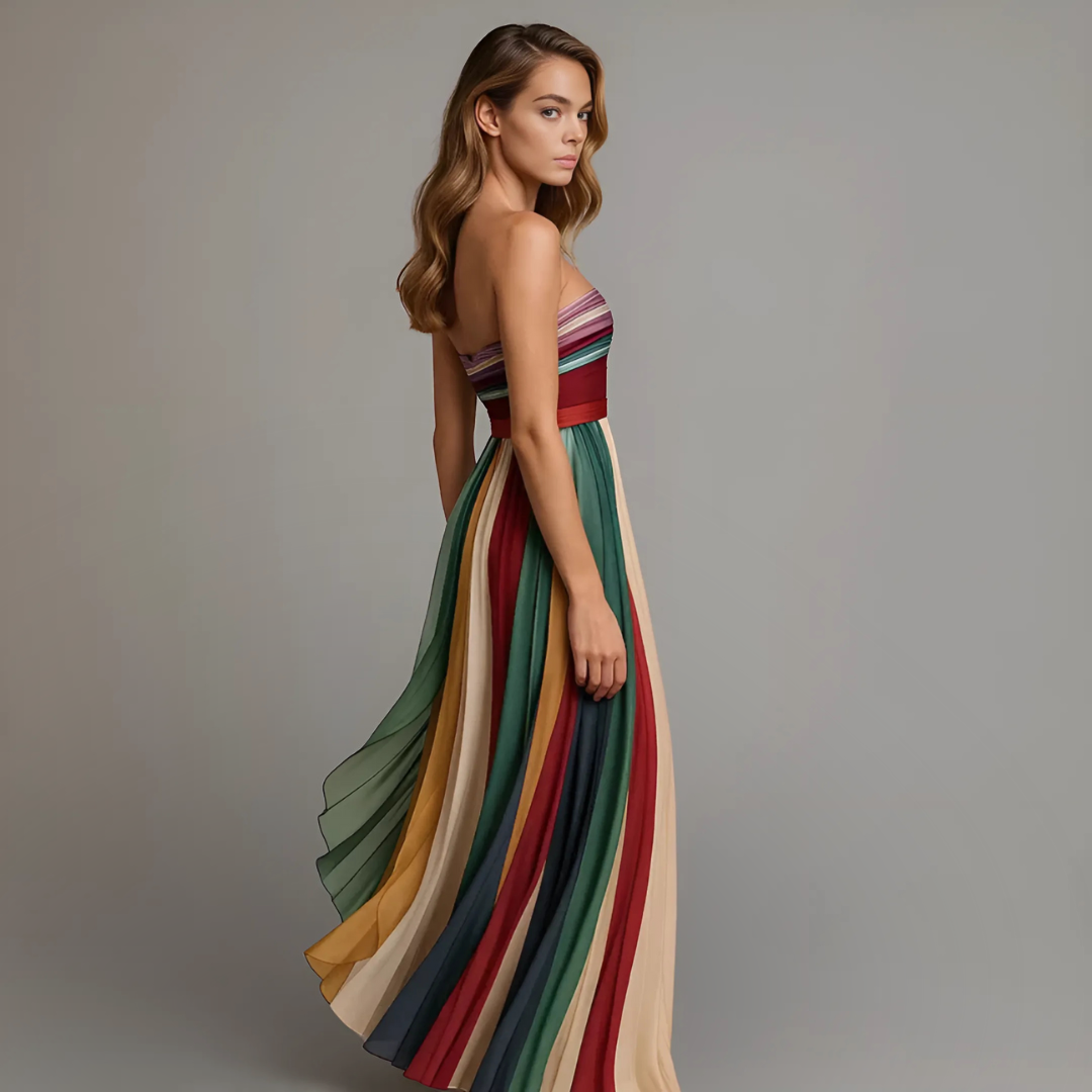 Judith | Fall Wedding Guest Pleated Maxi Dress Strapless