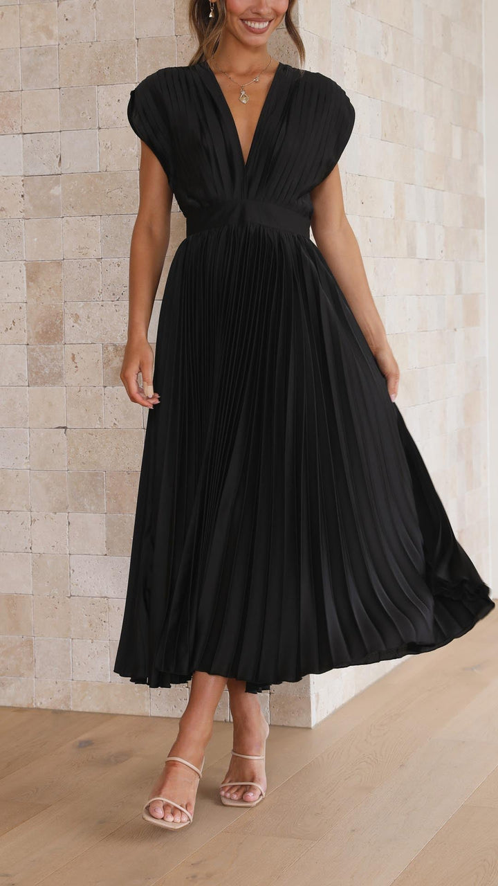 Maria | Fall Wedding Guest Pleated Maxi Dress