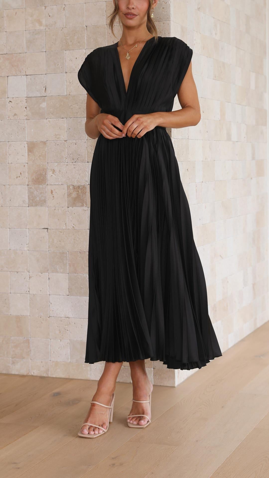 Maria | Fall Wedding Guest Pleated Maxi Dress