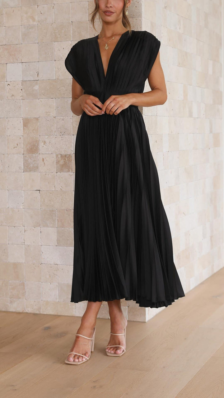 Maria | Fall Wedding Guest Pleated Maxi Dress