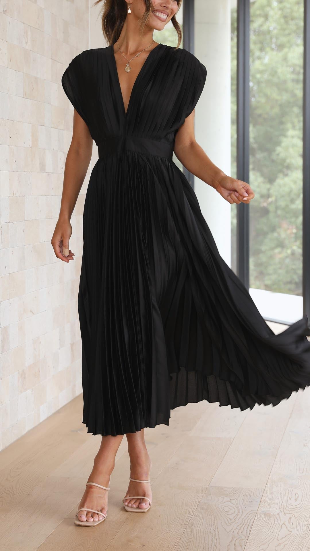 Maria | Fall Wedding Guest Pleated Maxi Dress