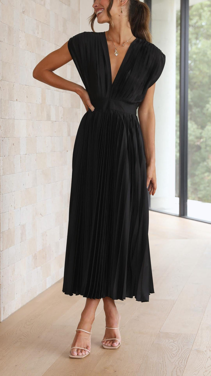 Maria | Fall Wedding Guest Pleated Maxi Dress