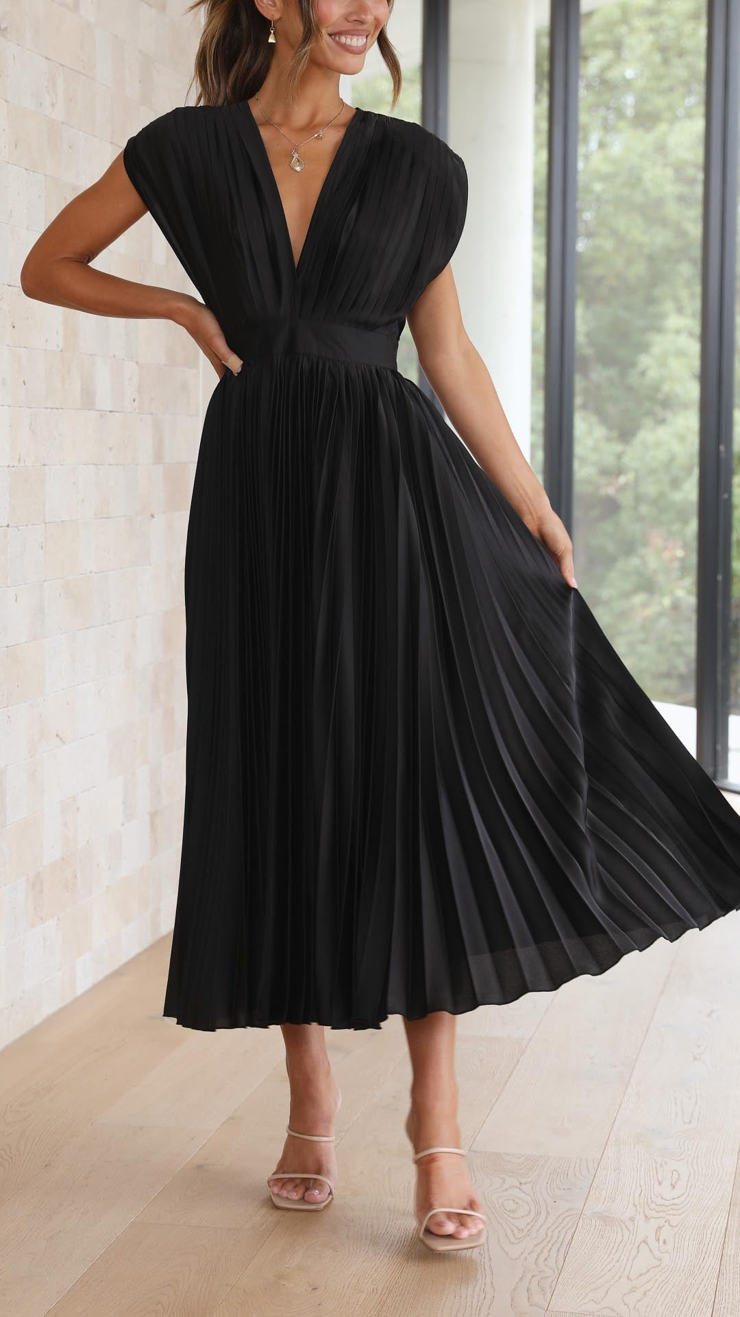Maria | Fall Wedding Guest Pleated Maxi Dress