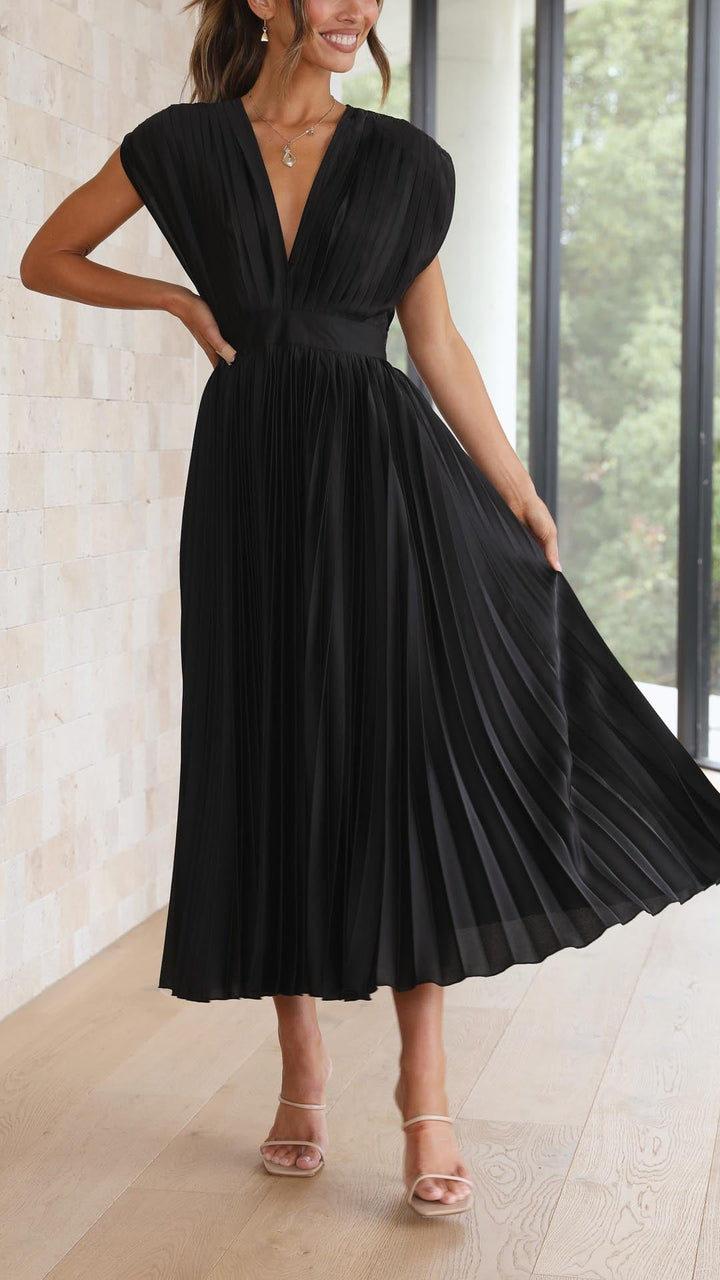 Maria | Fall Wedding Guest Pleated Maxi Dress