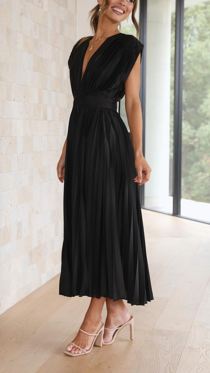 Maria | Fall Wedding Guest Pleated Maxi Dress