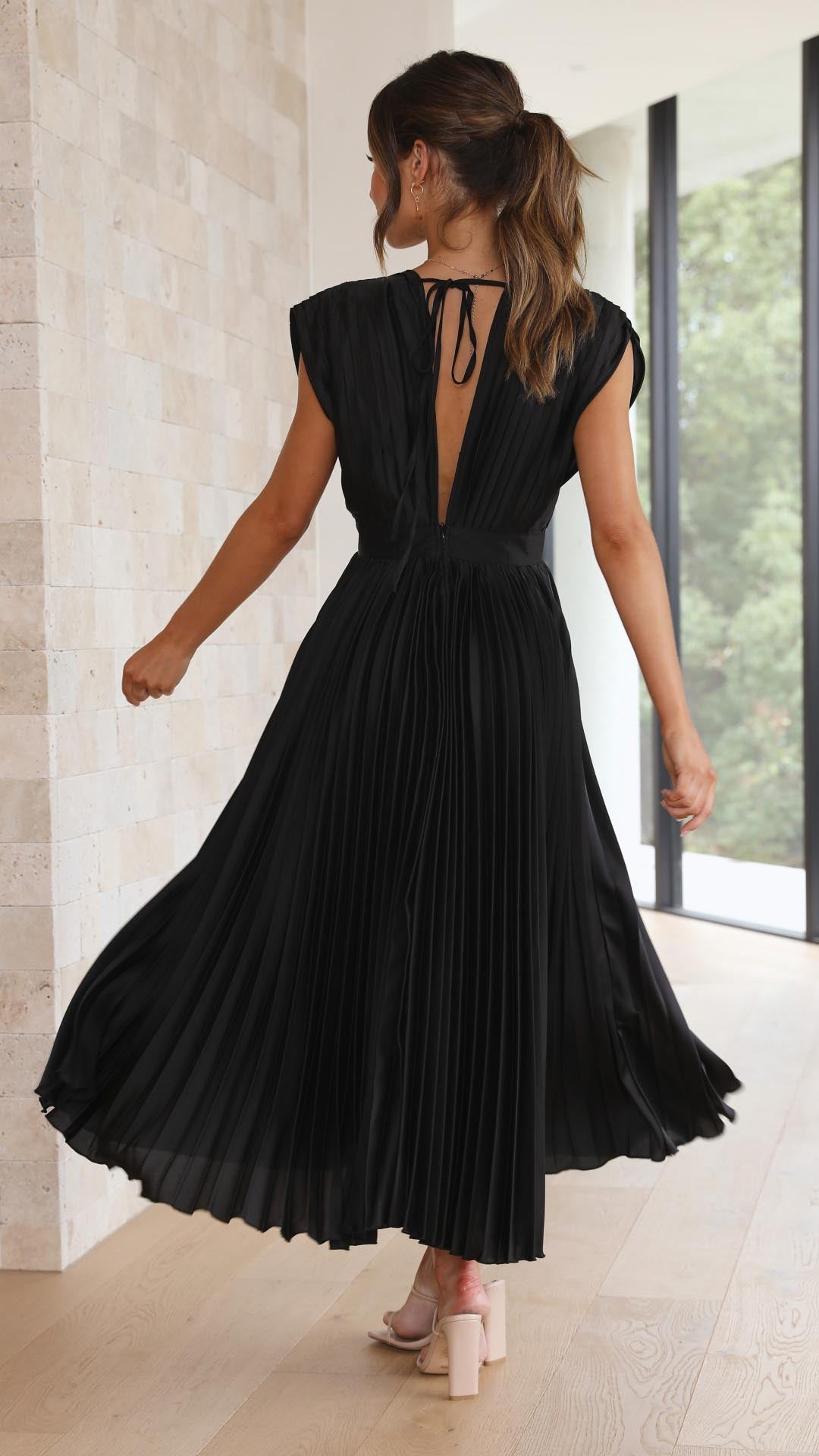 Maria | Fall Wedding Guest Pleated Maxi Dress
