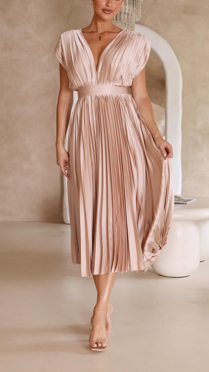 Maria | Fall Wedding Guest Pleated Maxi Dress