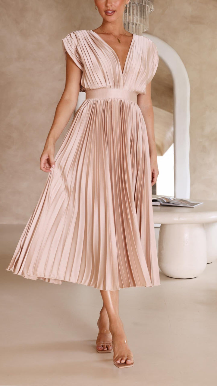 Maria | Fall Wedding Guest Pleated Maxi Dress