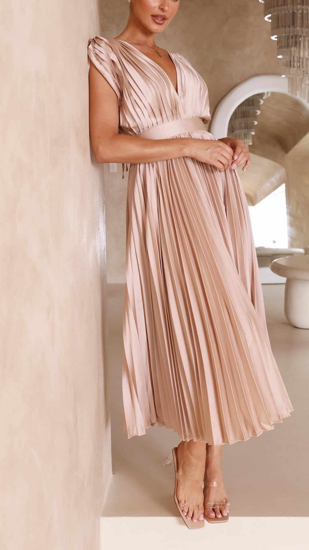 Maria | Fall Wedding Guest Pleated Maxi Dress