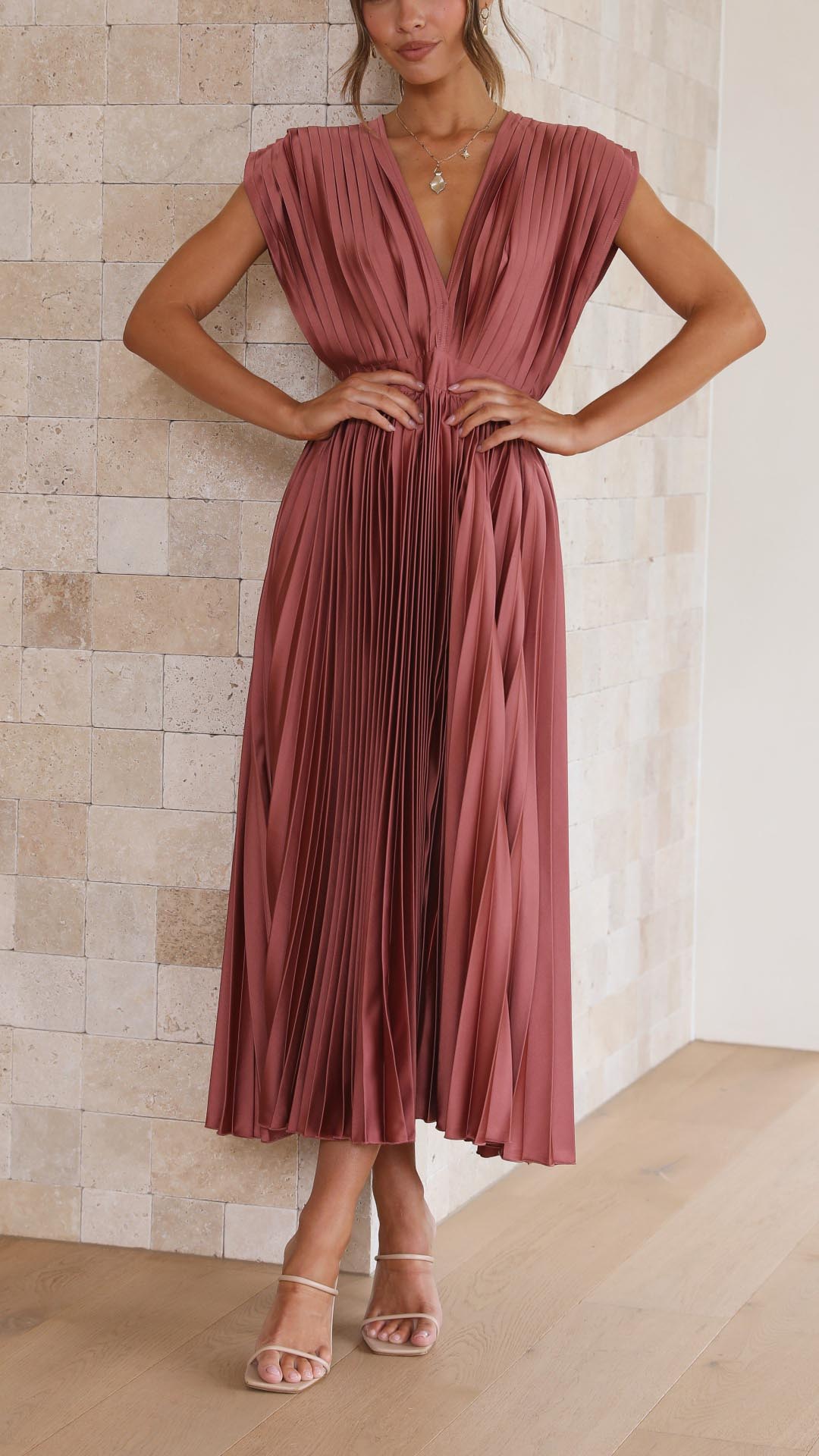 Maria | Fall Wedding Guest Pleated Maxi Dress