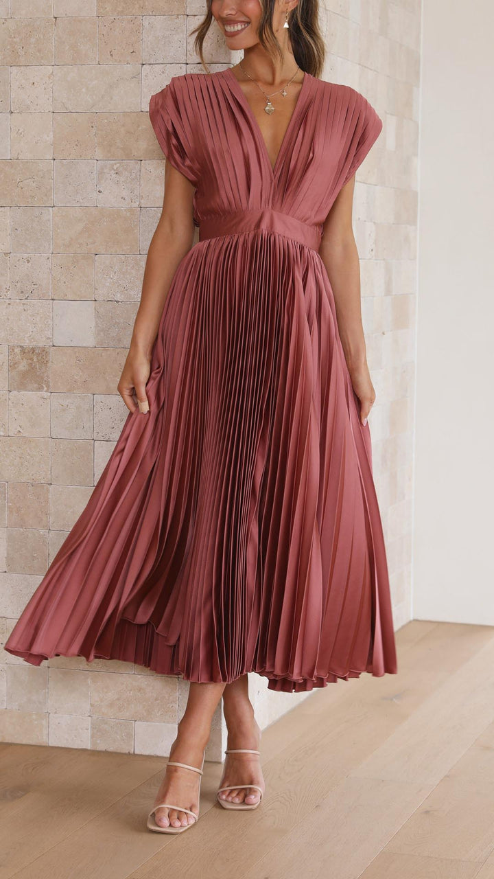 Maria | Fall Wedding Guest Pleated Maxi Dress