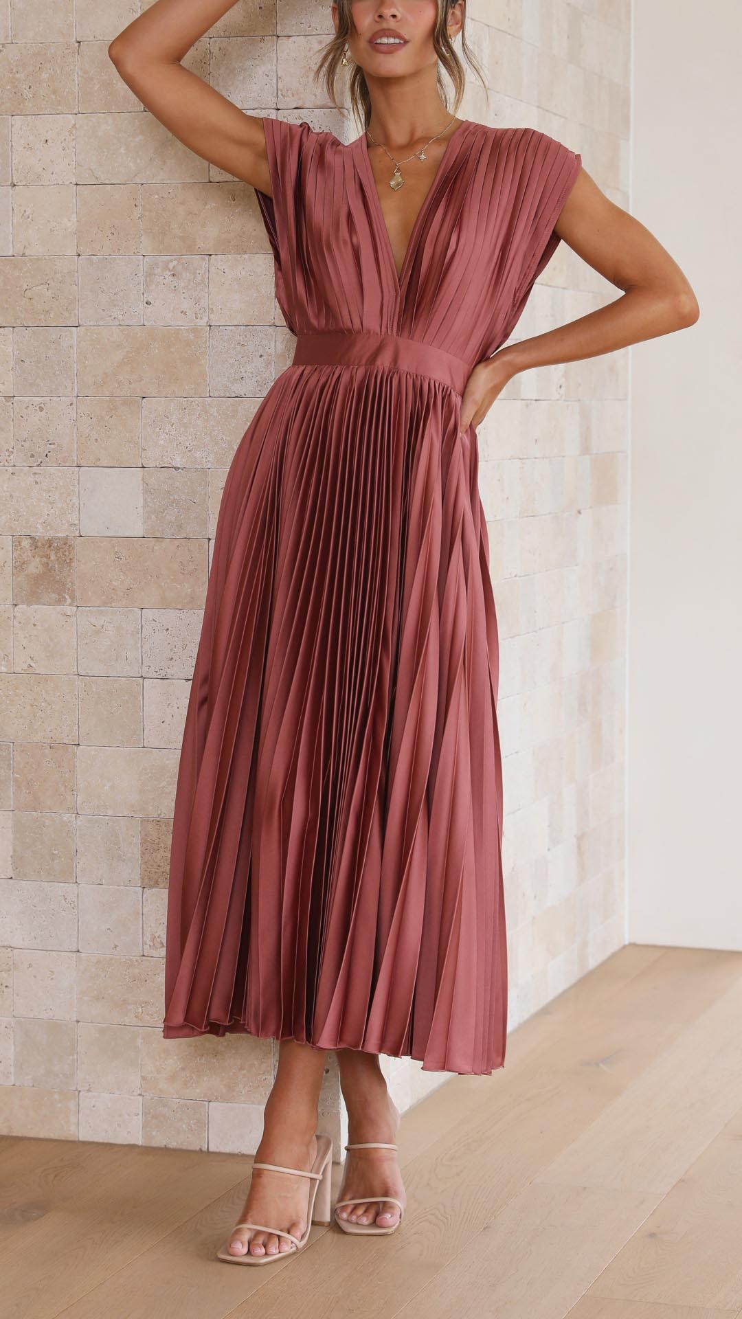 Maria | Fall Wedding Guest Pleated Maxi Dress