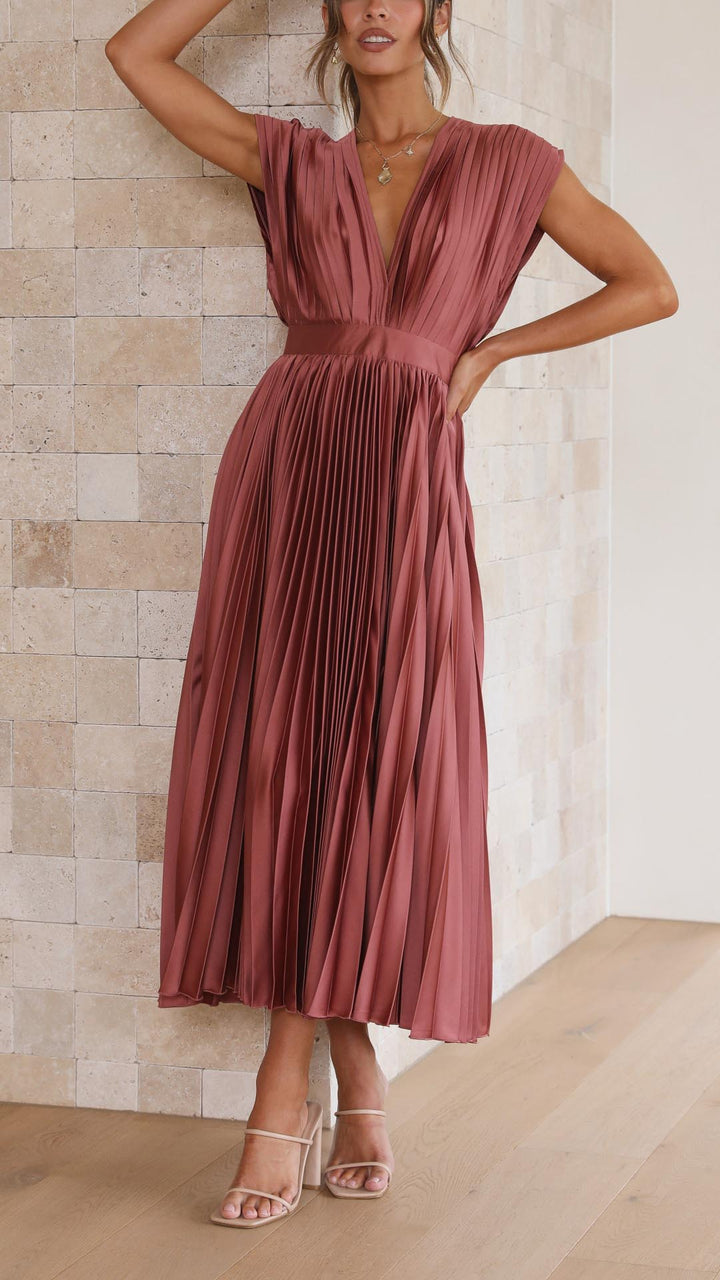 Maria | Fall Wedding Guest Pleated Maxi Dress