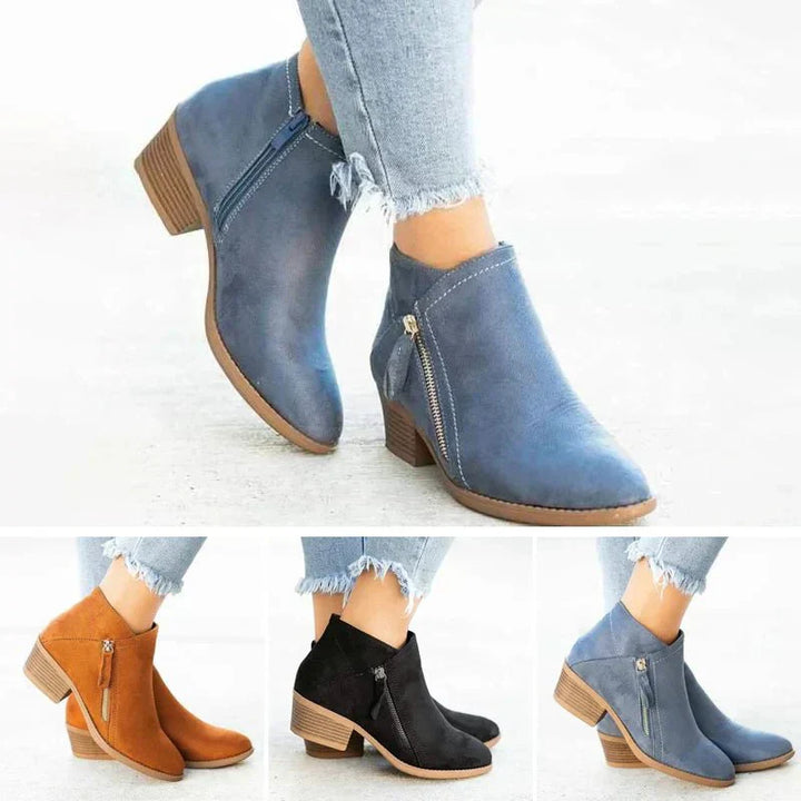 Mona | Women’s Ankle Boots – Side-Zip Design with Low Heel