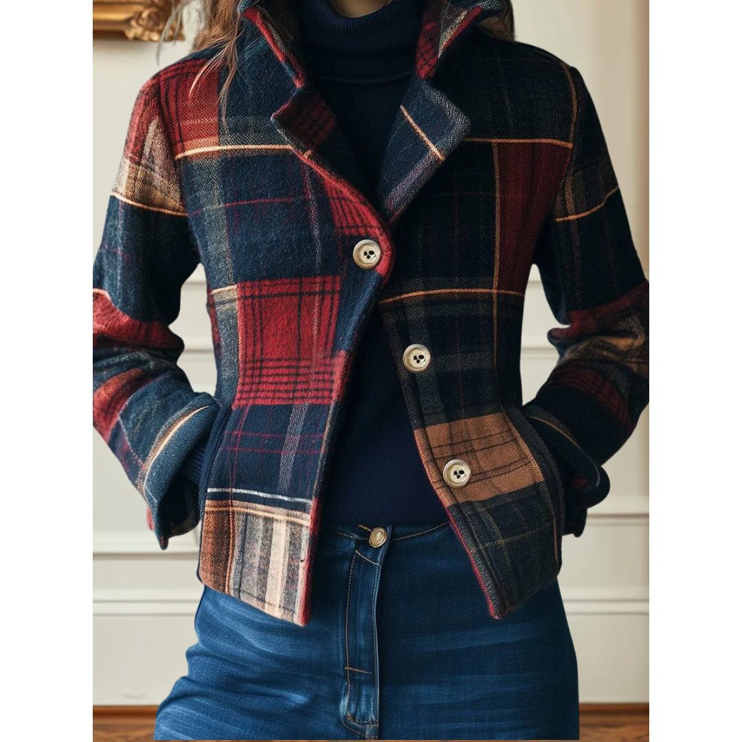 Aldrine | Women's Plaid Wool Blazer Jacket - Image 1