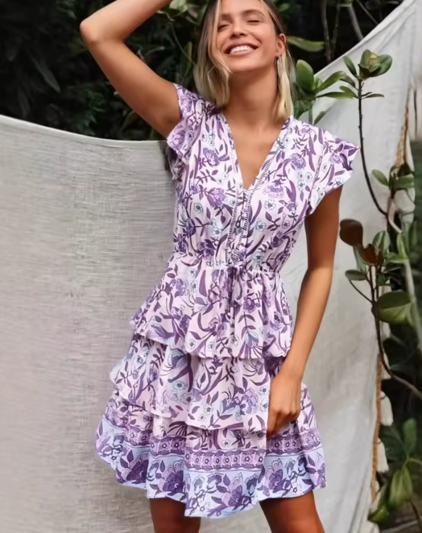 Anissa | Women's Floral Tiered Ruffle Mini Dress - Floral - Image 1
