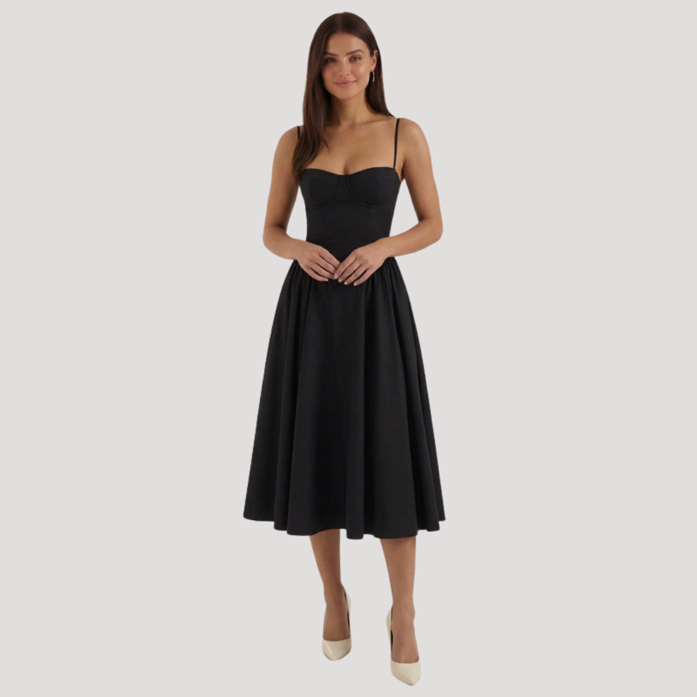 Anneliese | Women's Sweetheart Corset Midi Dress - Cream - Image 2