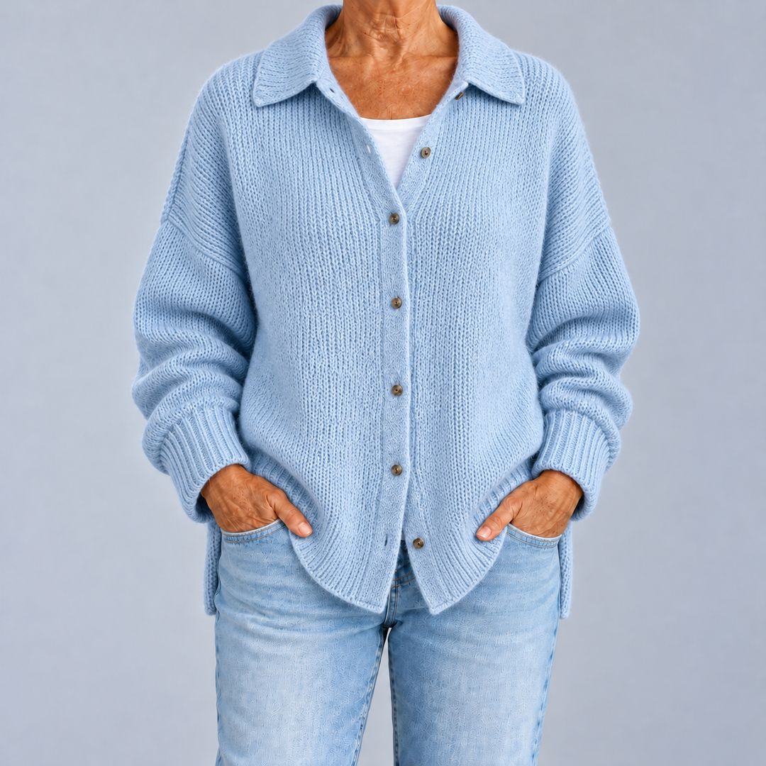 Belindra | Women's Oversized Knit Cardigan Sweater - Light Blue - Image 1