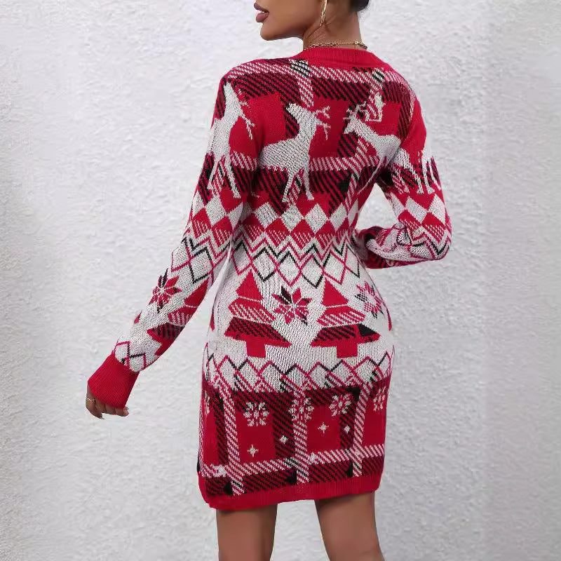 Belvaine | Women's Christmas Sweater Dress - Red - Image 2