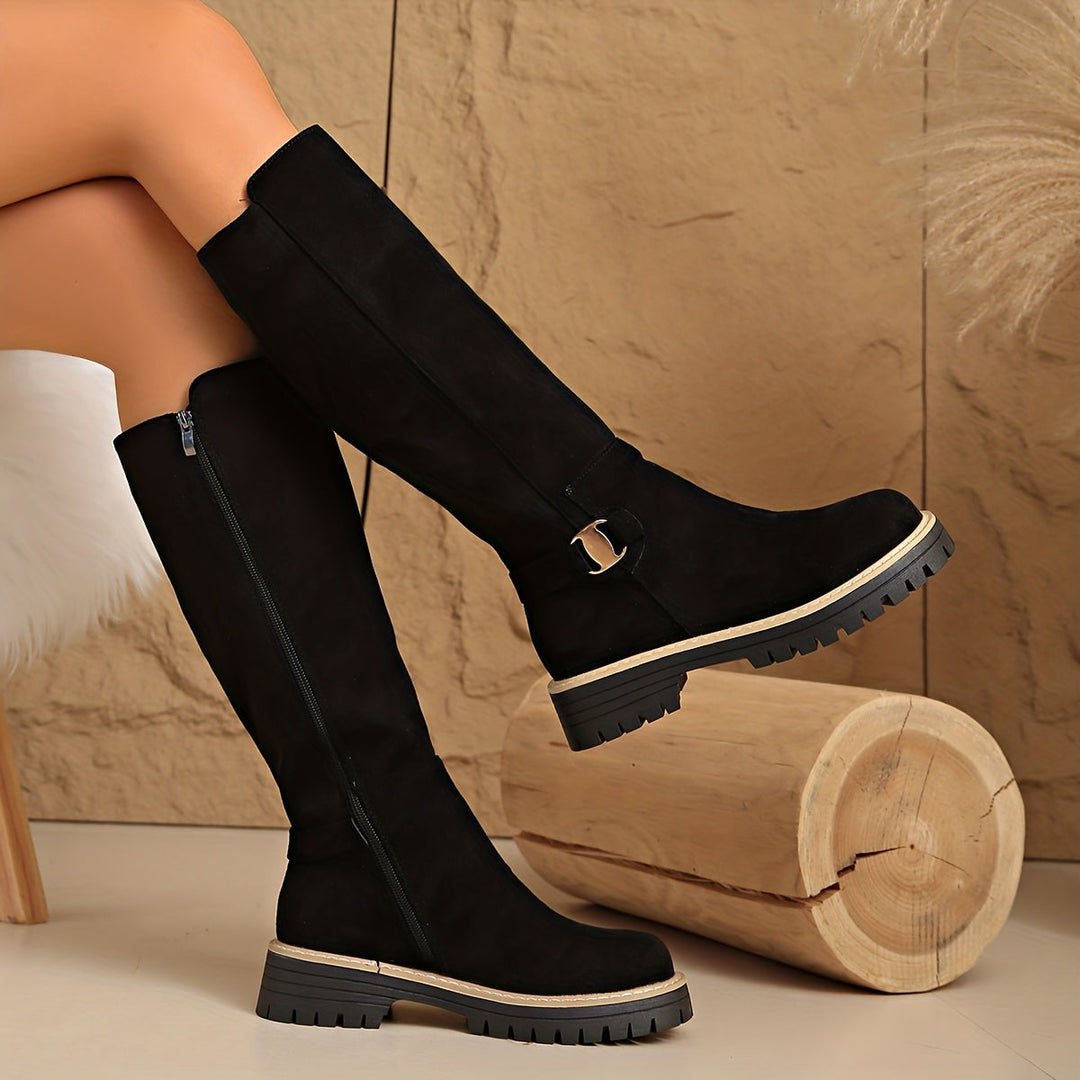 Bexley | Women's Knee High Boots with Block Heel - Black - Image 1