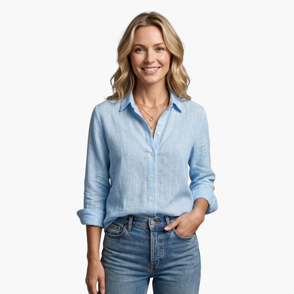 Bianca | Women's Long Sleeve Button Down Shirt - Light Blue - Image 2