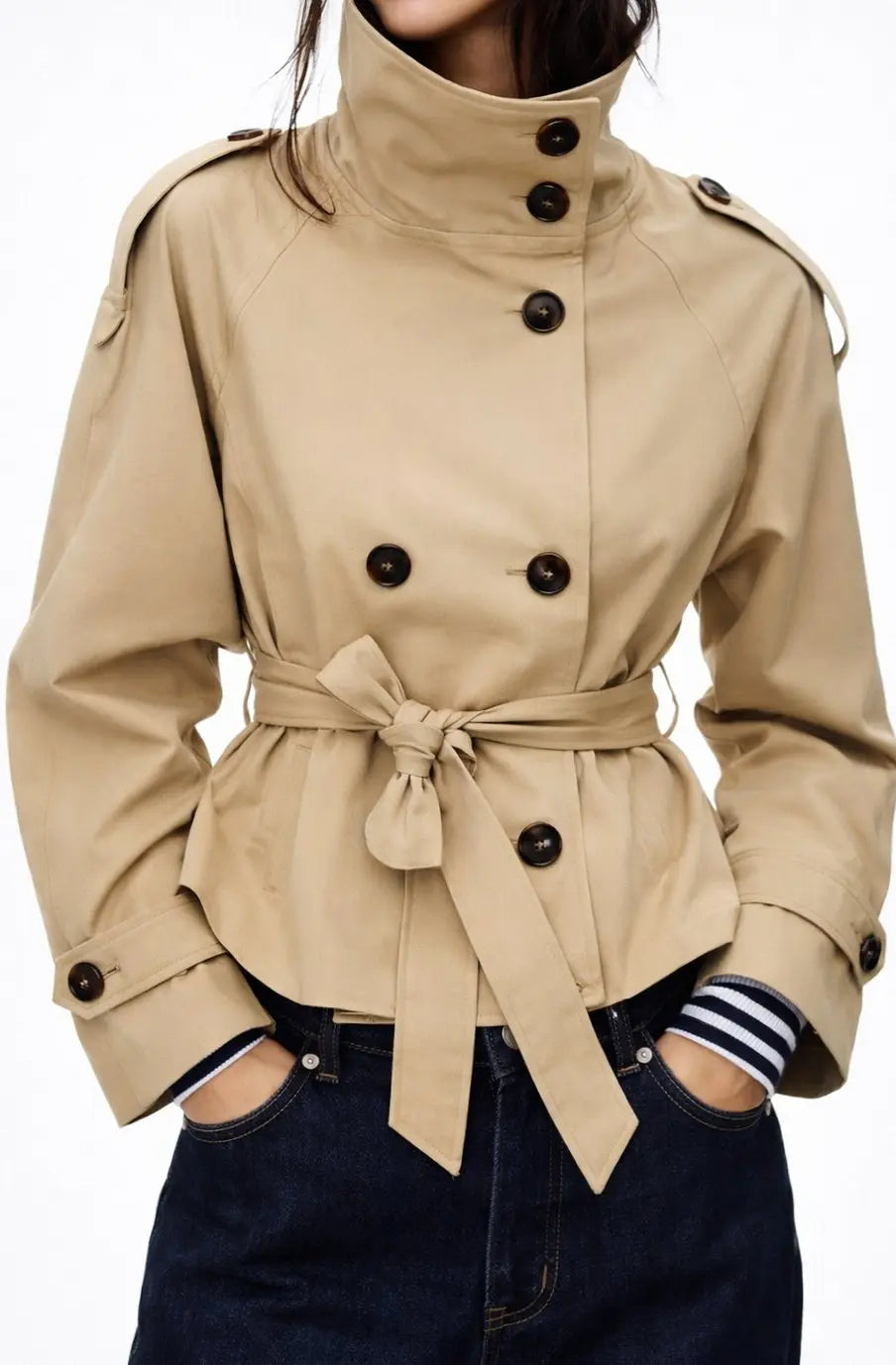 Brelvara | Women's Belted Trench Coat - Camel - Image 2