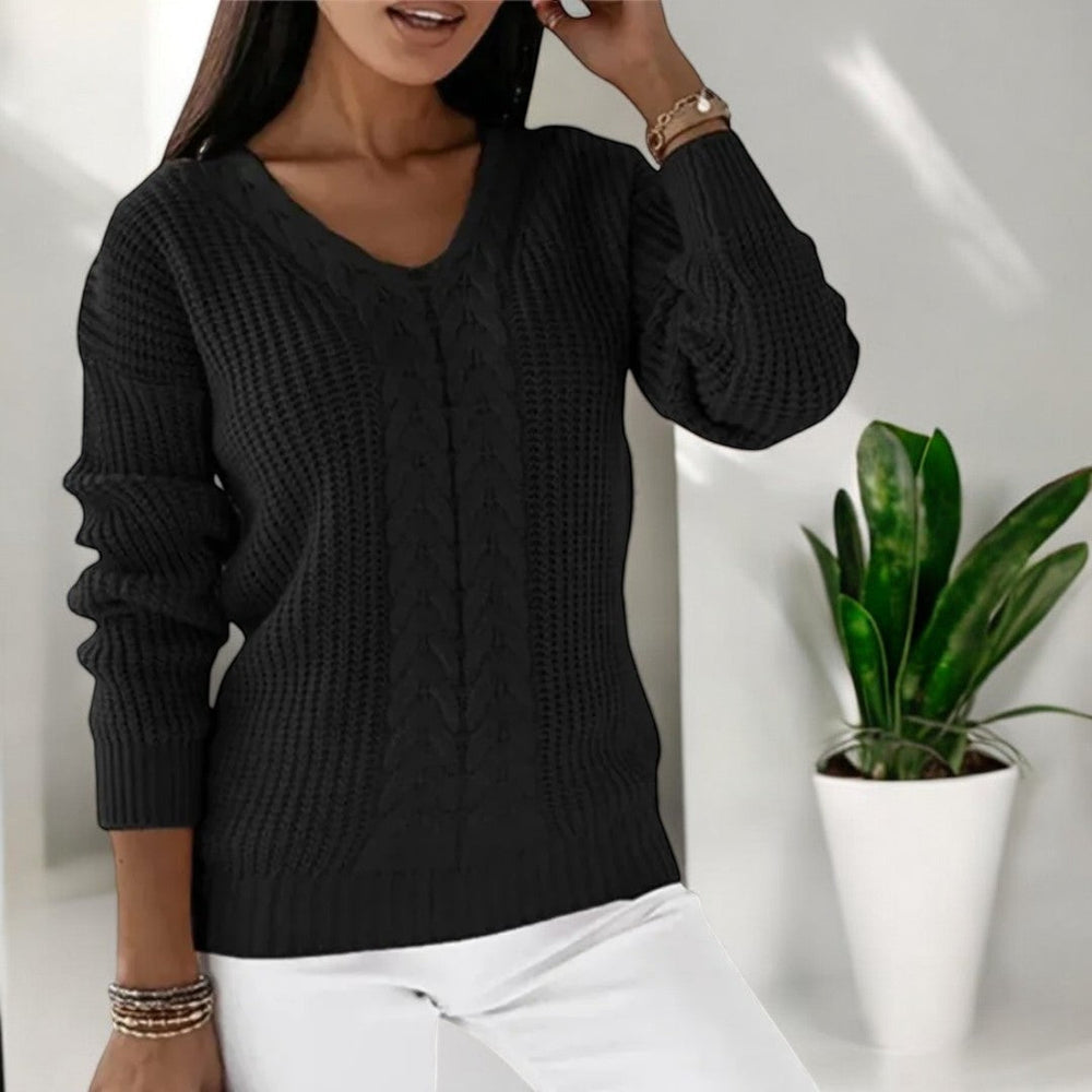 Brenna | Women's Cable Knit Pullover Sweater - Blue - Image 2