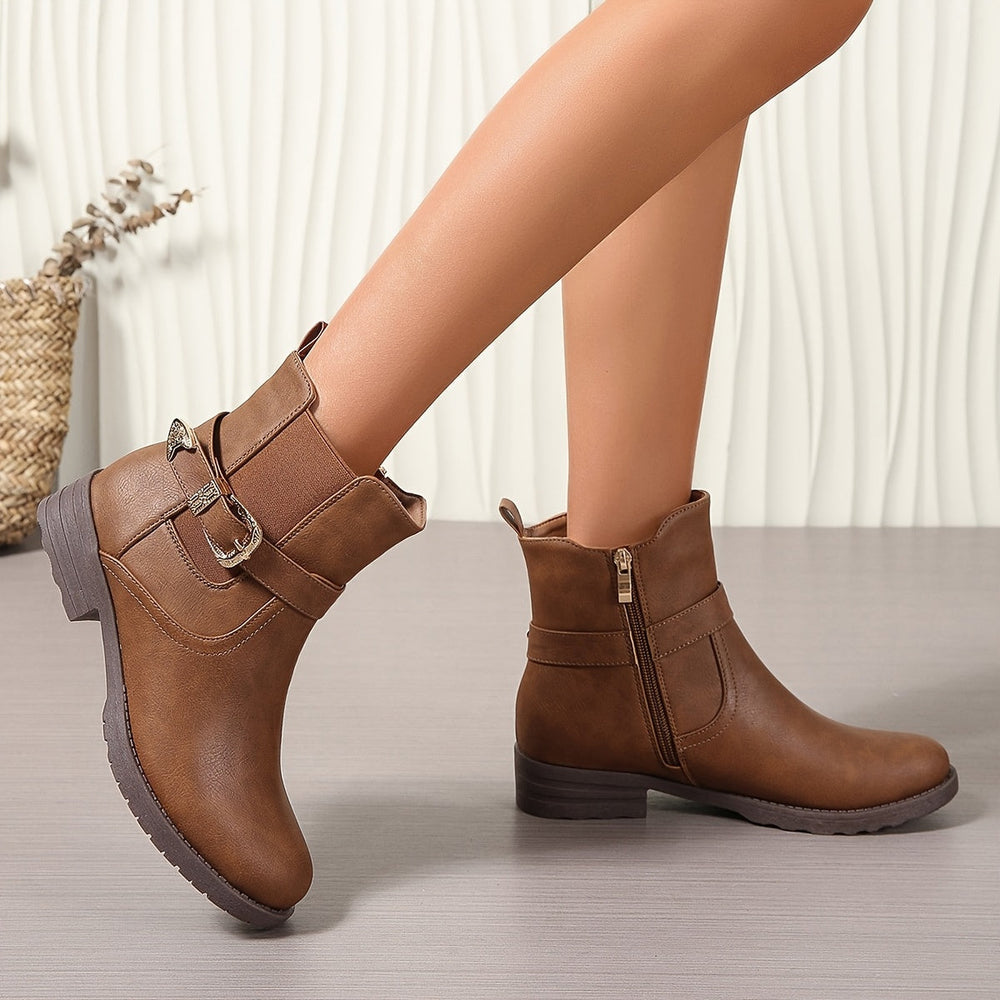 Britta | Women's Western Buckle Ankle Boot - Camel - Image 2