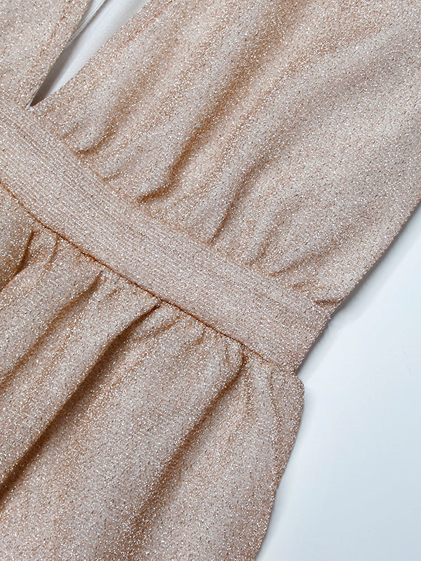Calista | Women's Deep V-Neck Long Sleeve Maxi Dress - Champagne - Image 2