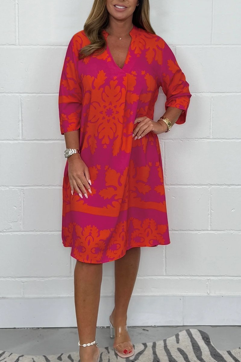 Callirhoe | Women's Floral V-Neck 3/4 Sleeve Midi Dress - Image 2