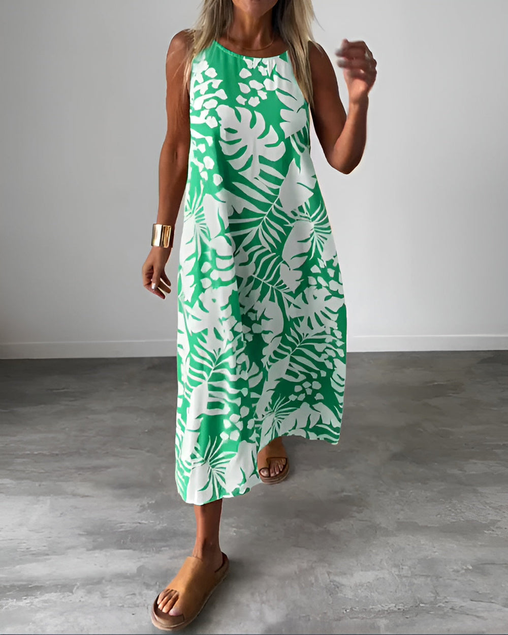 Carina | Women's Sleeveless Tropical Print Midi Dress - Image 2