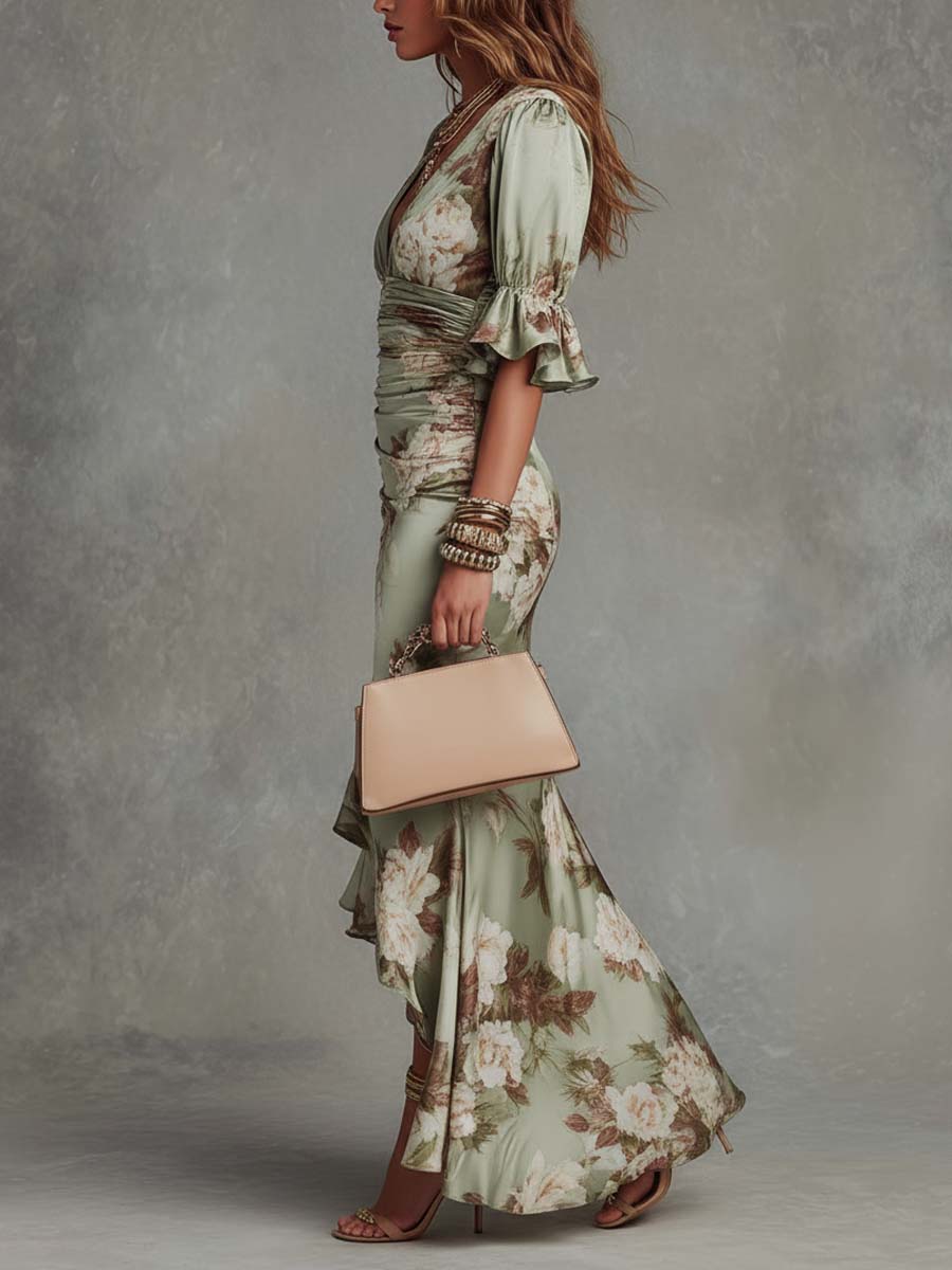 Celestia | Women's Floral V-Neck Ruffle Hem Maxi Dress - Floral - Image 2
