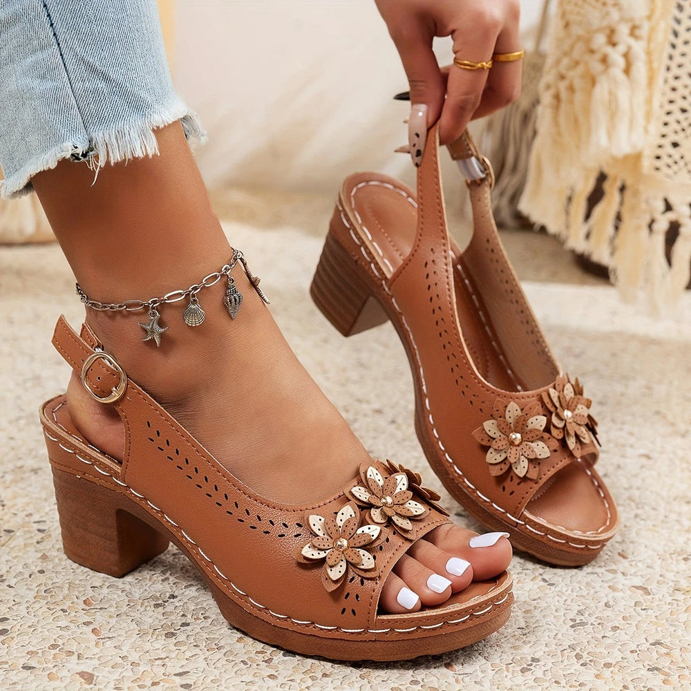 Celestina | Women's Block Heel Floral Ankle Strap Sandals - Image 3