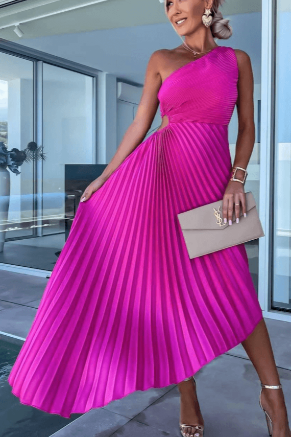 Cerys | Women's One Shoulder Pleated Midi Dress - White - Image 2