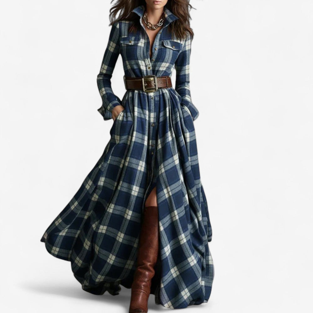 Clarisse | Women's Button Front Plaid Maxi Dress - Image 2