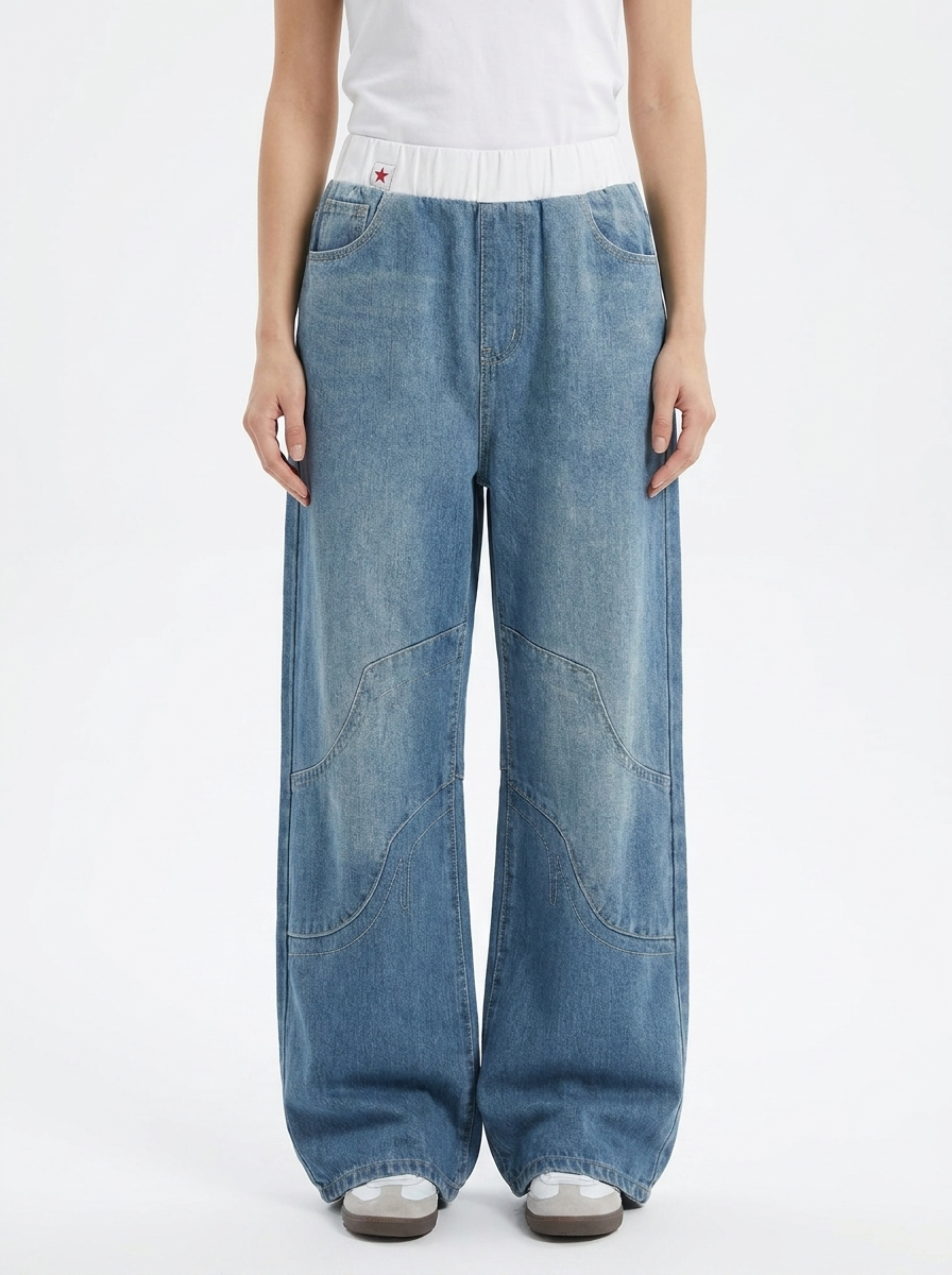 Clarveen | Women's Baggy Wide Leg Jeans - Light Blue - Image 1