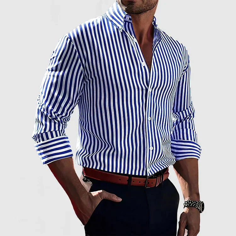 Coen | Men's Striped Long Sleeve Button-Down Shirt - Striped - Image 1