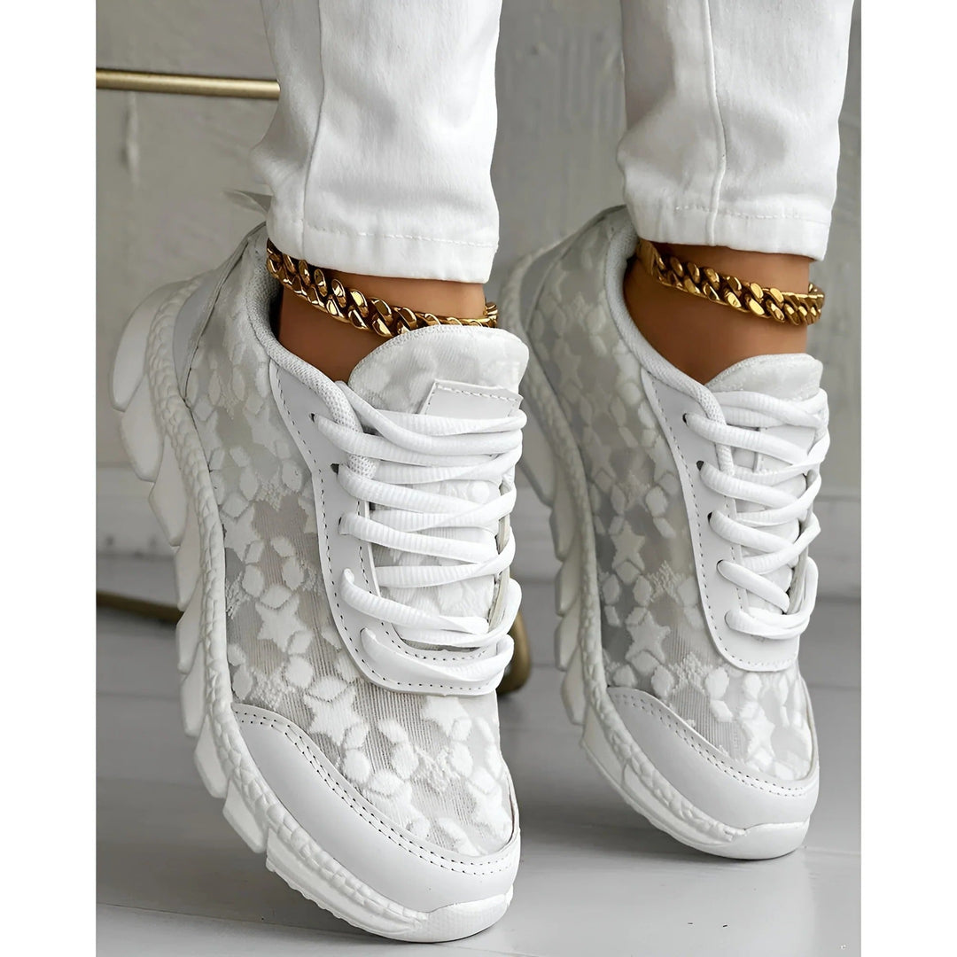 Cora | Women's White Platform Textured Sneakers - White - Image 1