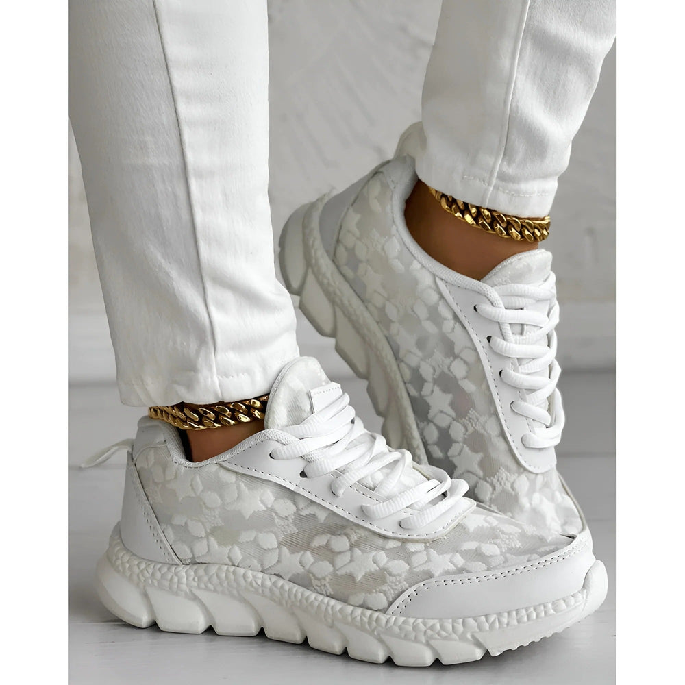 Cora | Women's White Platform Textured Sneakers - White - Image 2