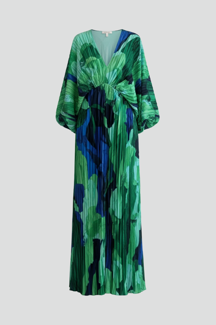 Cordelia

Wait, | Women's V-Neck Long Sleeve Pleated Maxi Dress - Green - Image 1