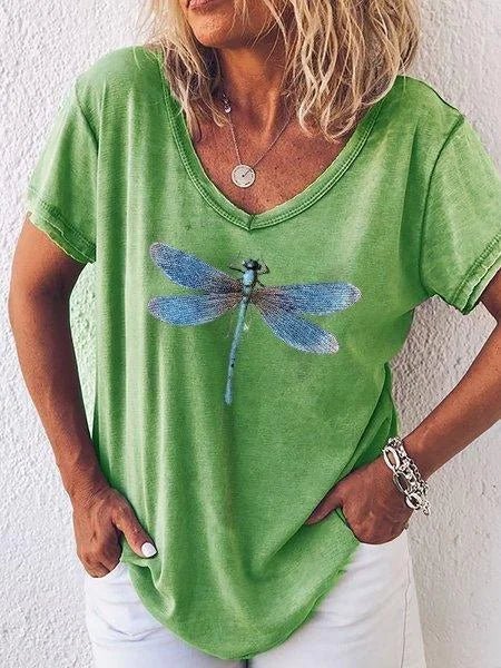 Cordula | Women's Dragonfly Print V-Neck Short Sleeve Top - Image 2