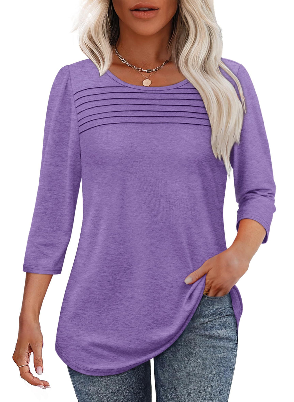 Cordyana | Women's Pintuck 3/4 Sleeve Pleated Top - Image 2