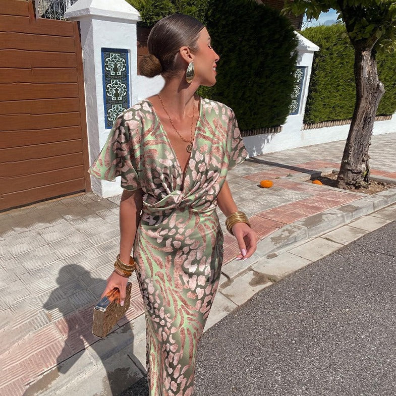 Cordylia | Women's Floral V-Neck Wrap Midi Dress - Image 2