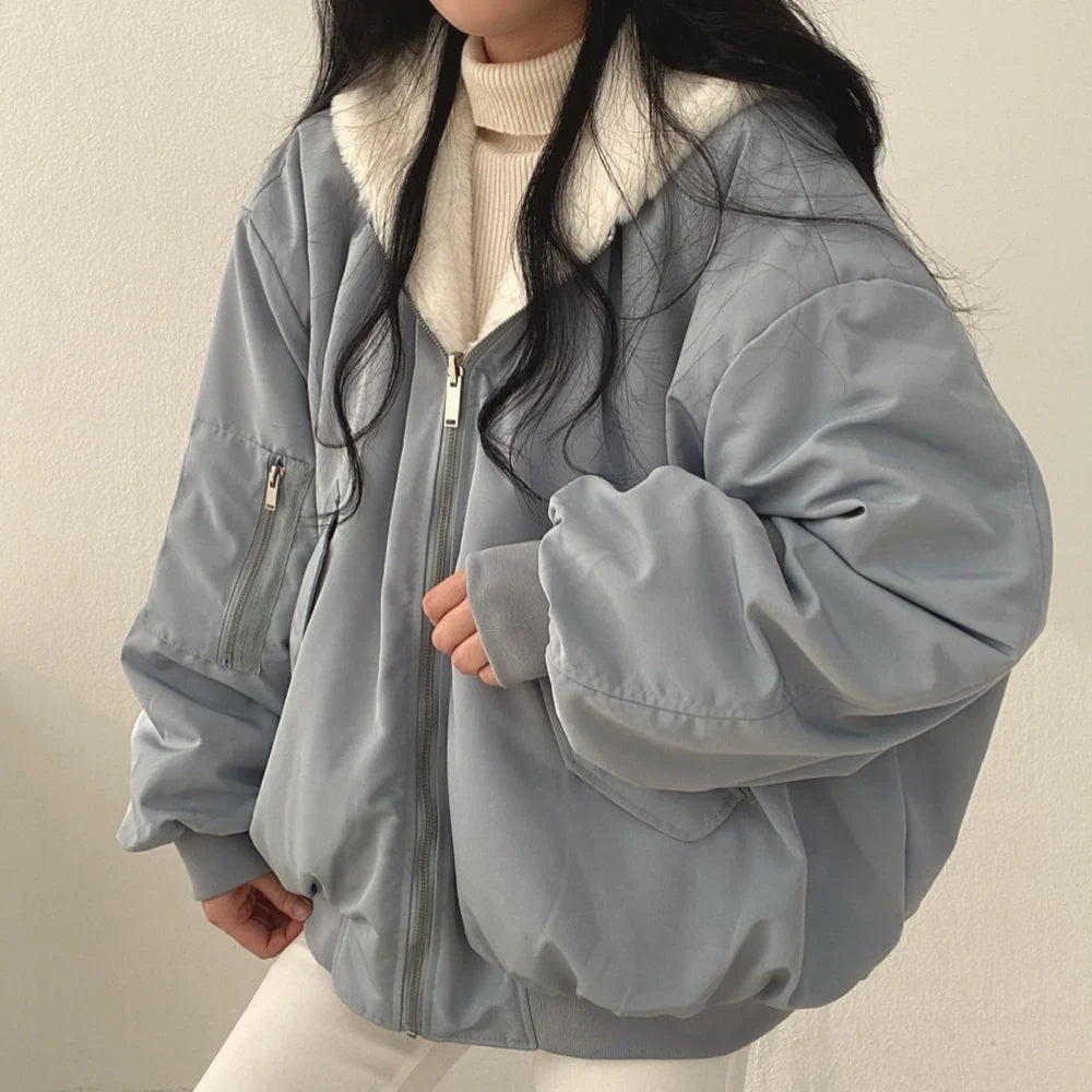 Corvena | Women's Reversible Hooded Winter Coat - Powder Blue - Image 2