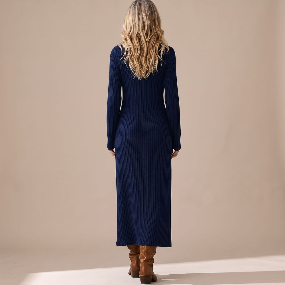 Corvindel | Women's Ribbed Knit Maxi Sweater Dress - Navy - Image 2