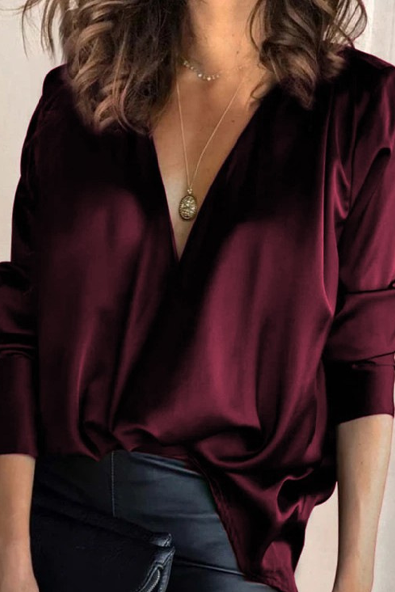 Cressida | Women's Deep V-Neck Long Sleeve Blouse - Dark Green - Image 2