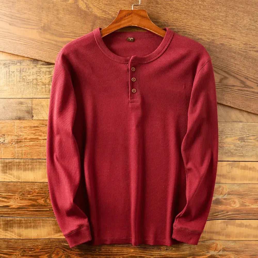 Dacio | Men's Henley Long Sleeve Ribbed Shirt - Light Grey - Image 2